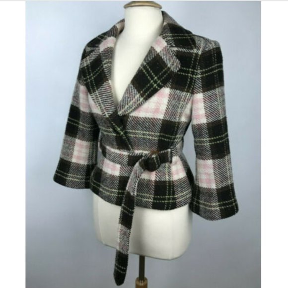CAbi Jackets & Blazers - CAbi KATE Tweed Wrap Plaid Wool Coat Jacket